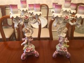 2 Vintage Porcelain Cherub Candelabras 