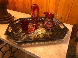 Bohemian Etched Ruby Glass