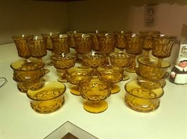 Vintage Depression Glass Amber Goblets and Sherbet Bowls
