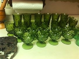 Vintage Depression Glass Green Goblets and Sherbet Bowls