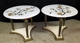 284.1 2 Italian Carrera Marble Etched Side Tables
