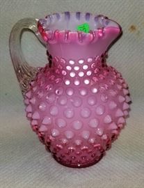317 Fenton Cranberry Case Lined Hobnail Creamer