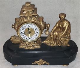 345 French Brass and Iron Figural Mantle Clock
