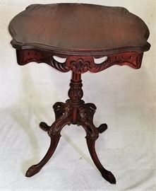 327 Carved Mahogany Claw Foot Lamp Table