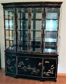 413.1 2PC Oriental Black Lacquer China Cabinet