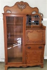 438.1 Victorian Oak Drop Front Secretary with Bookcase