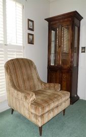 another great mid-century living room chair & a lighted display cabinet