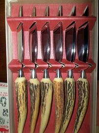 1950's antler steak knife set