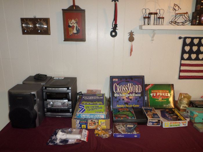 small stereo/cd/cassette w/speakers, just some of the vintage games