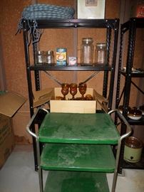 more basement finds - cool 50's meatl kitchen cart & some more great amber glassware