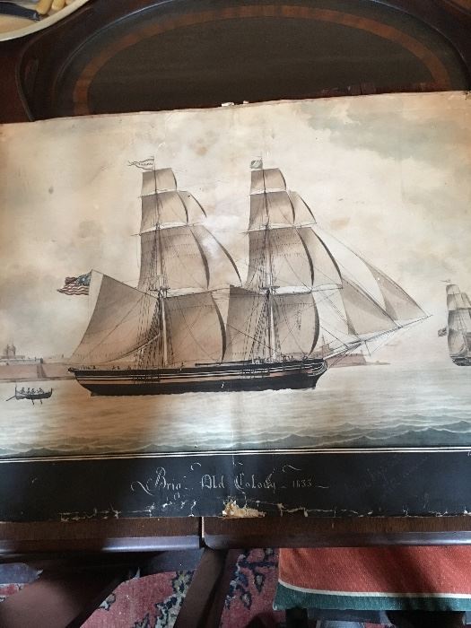 Early Ship watercolor on paper- Brig Old Colony 1833