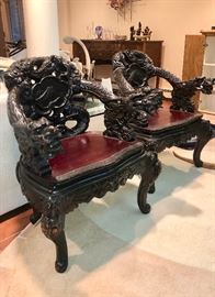 Beautiful mahogany pair, deeply carved