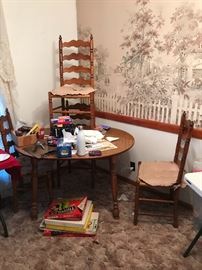 Vintage dining room table and 4 ladder back chairs