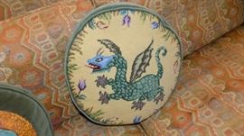 needlepoint dragon pillow