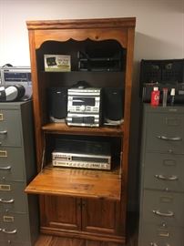 Wood Cabinet & File Cabinets & Sony RX33 Disc Exchange Mini HiFi Component w/Speakers!