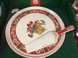 Cake Plate & Spatula from Classic Traditions Charlton Hall Christmas Plates by Kobe Japan 82 Piece Set