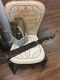 Vintage Leather Chair Cover, Machete and Scrolls of Mexican Art!