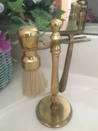 Vintage Solid Brass Shaving Set  on Stand!