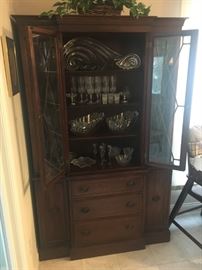 RWay Northern Mid Century Hutch! Cristal d'Arques Lead Crystal Champagne Flutes, Wine Goblets, & Water Glasses! Mikasa Shell Bowls!