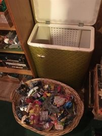 This hamper is filled with McDonald's Happy Meal Toys, all in their original wrappers!