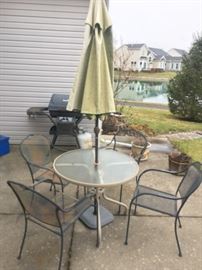 Table & 4 Wrought Iron Chairs & Umbrella!