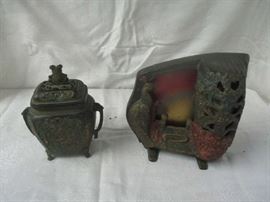 Antique cast iron light and jar