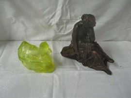 Vaseline Glass and bronze statue