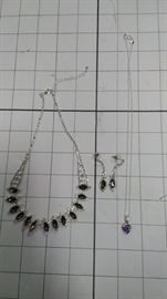Set of 3: Necklace and earring rainbow stone set . Purple pendant necklace https://ctbids.com/#!/description/share/86423