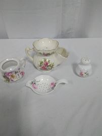 various flower china pieces, tea strainer old Foley Harmony Rose   https://ctbids.com/#!/description/share/86554