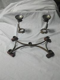 1 brass & wood candle holder and two metal candle holders        https://ctbids.com/#!/description/share/86506