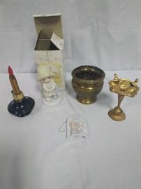 assorted containers, Precious Moments, brass flower vase, candle shaped lighter        https://ctbids.com/#!/description/share/86517