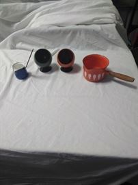 various vintage ceramic covered metal containers and ashtrays      https://ctbids.com/#!/description/share/86526