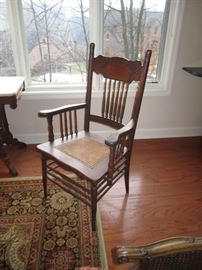 Vintage Press Back Oak and Cane Chair