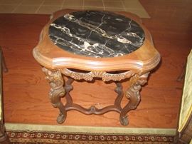 Marble Topped Side Table with Carved Legs