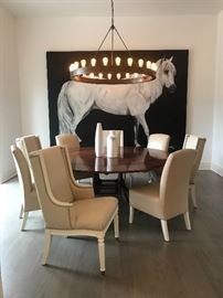 Bevan Funnell English dining table, TCS designer custom chairs and custom horse painting by Marsha Oliver.