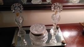 Antique perfume bottles and powder container