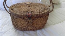 Very early amazing hand-stitched lace handbag
Wicker & lace