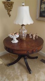 Baker Fine Regency Leather Top Drum Table 