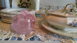 Pink covered bunny candy dish