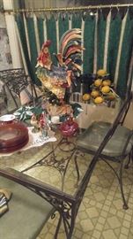 Vintage glass and wrought iron table and chairs