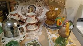 Roosters vintage dishes & tons of great old goodies