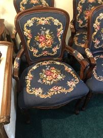 4 needlepoint French arm chairs