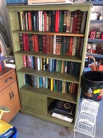 Lots of theological books/material, vintage bookcase