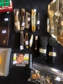 Pocket knives, watches, misc costume jewelry