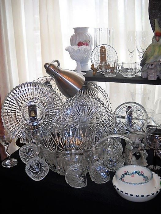 GLASS PLATTERS AND SQUARE PUNCH BOWL