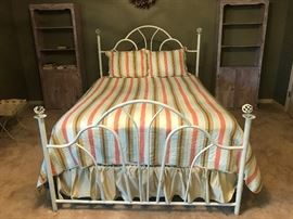 Wrought iron queen bed/ Serta mattress/ reversible Waverly bedding