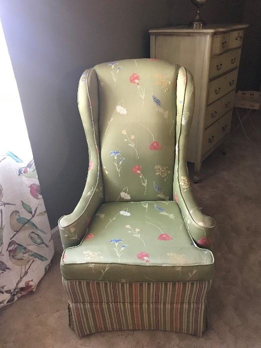Upholstered high back arm chair/ matching upholstery on love seat