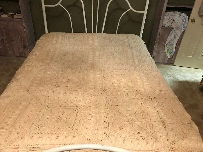 Antique hand crocheted bed spread- approx. 70" x84" (from Leon's Great grandmother)