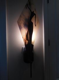 Hand sculptured alabaster & bronze wall sconce