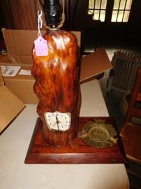 Folk art cypress knee lamp-clock